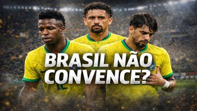Jogadores da seleção brasileira com expressão de preocupação em análise sobre desempenho rumo à Copa do Mundo 2026